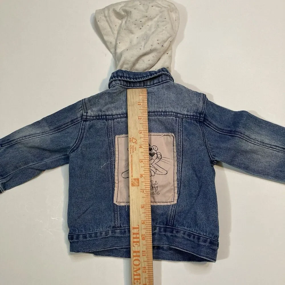 Zara Baby Girl x Pink Panther Terry Hood Love Denim Jacket 9-12m